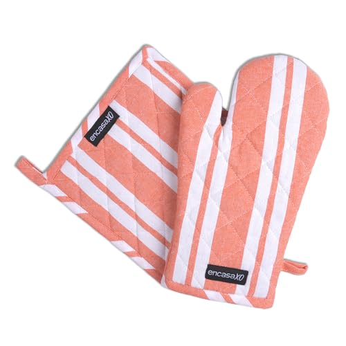 Oven Mitts and Pot Holders Set (Oven Glove + Pot Holder / Franca Orange Stripes)