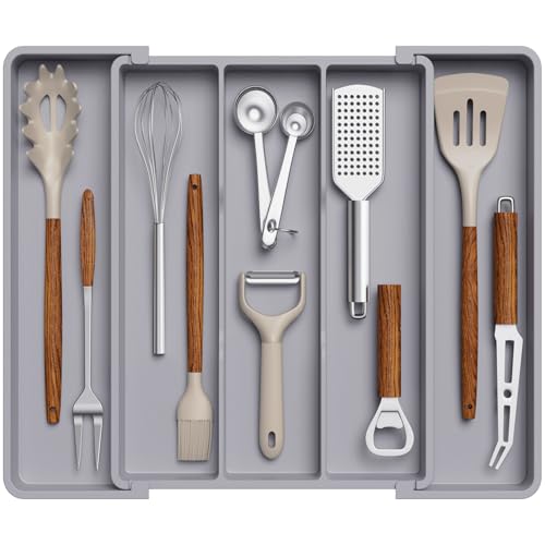Utensil Organizer for Kitchen Drawers (Gray / Medium(11-18''W x 14''D))
