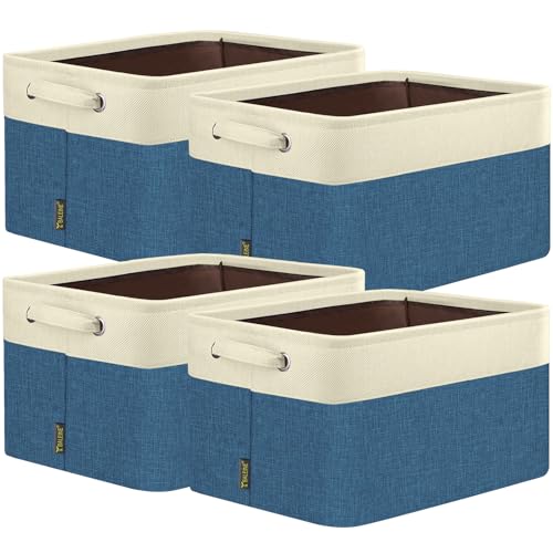 4 Pack Fabric Closet Storage Bins for Shelves (Navy Blue / 4PCS/X-Large-17x13x10.5)