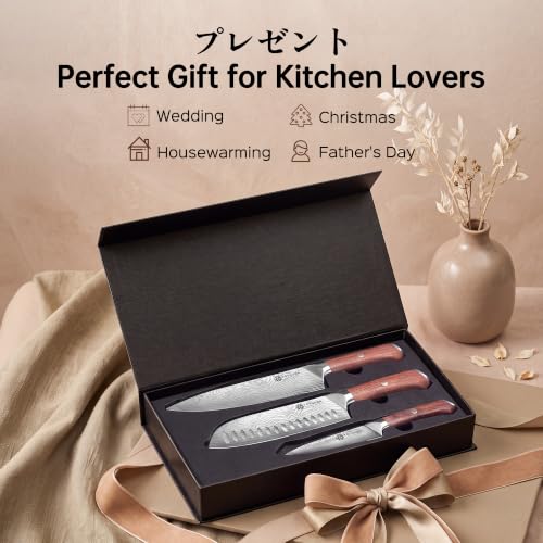 3 PCS Japanese Kitchen Knife Set with Full Tang Rosewood Handle (3pcs knife set)