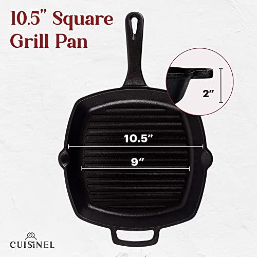 Cast Iron Square Grill Pan + Glass Lid + Pan Scraper + Handle Cover (Grill Pan + Lid)