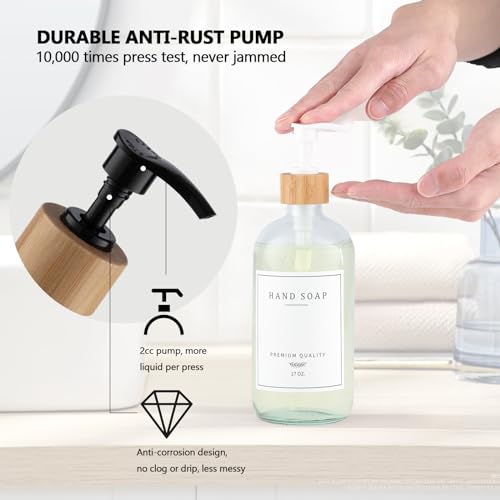 Clear Glass Soap Dispenser (Clear Bottle + 14 Labels + Funnel + Tray)
