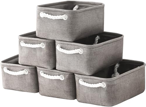 Foldable Small Storage Baskets with Strong Cotton Rope Handles [6 (Grey / 6PCS/Small -11.8Lx7.9Wx5.2H)