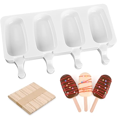 Popsicle Silicone Mold with 50 Pcs Wooden Sticks (1 Pc Large - White)