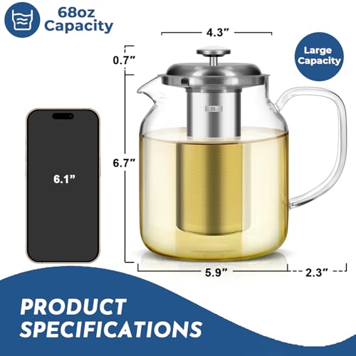68oz Glass Teapot with Thermometer (68 fluid ounces with thermometer)
