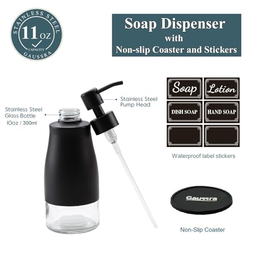 Black Soap Dispenser with Coaster and Stickers (Matte Black)