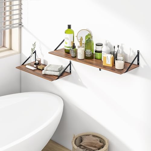 24W x 12D Deep Floating Shelves Set of 2 Walnut (Walnut With Black Metal Bracket / 24wx12dx5.8h)