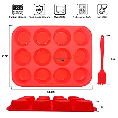 Silicone Muffin Pan Set (2PCS:Red + Black(2.8"))