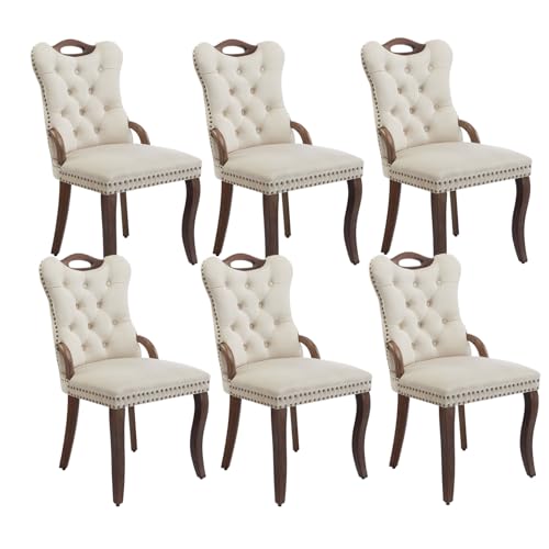 Beige Velvet Upholstered Dining Chairs Set of 6 (Warm Beige)