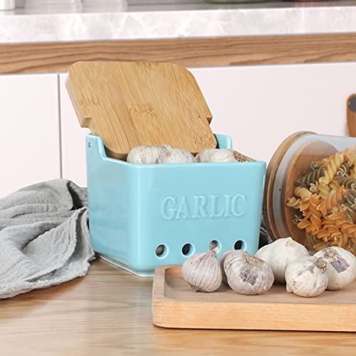 Garlic Keeper with Lid (Turquoise)