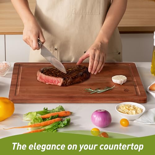 Extra Large Bamboo Cutting Board with Non Slip Feet and Over Sink Butcher Block Chopping Board Nice Solid Thick Wooden Juice Groove Big Xl XXl xlarge Best Hardwood Kitchen Counter Organic (19.5"L x 14"W / Brown)