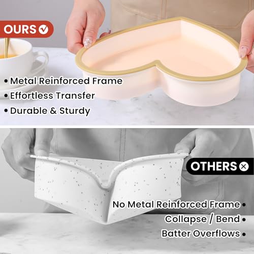 Metal Reinforced Frame Silicone Heart Shaped Cake Pans (Heart Pan Yellow: 2pcs)