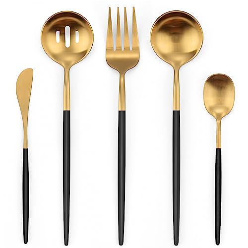 5pcs Matte Black Gold Serving Set (Blackgold / 5-piece)