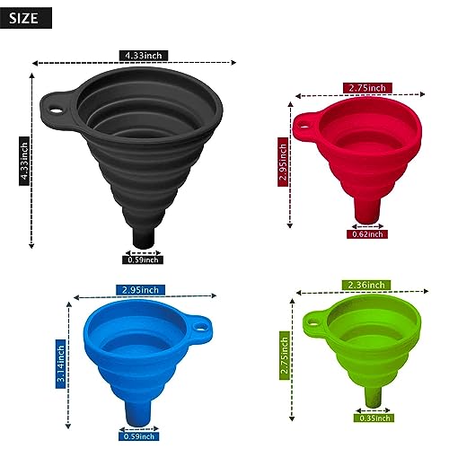 Set of 4 Silicone Collapsible Kitchen Funnel
