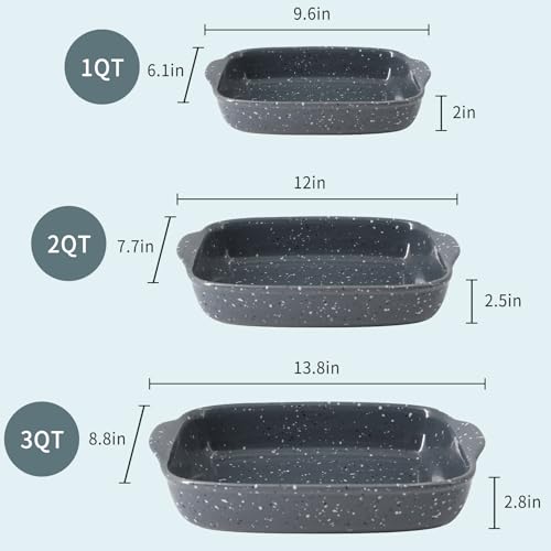 Ceramic Bakeware Dish Set of 3 (Grey)