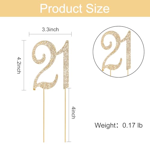Gold 21st Birthday Cake Topper Rhinestones Cake Decorations (21st- Gold)