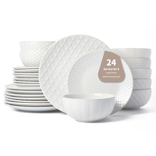 24 Piece Dinnerware Sets for 8 (White-Mixed Embossment / Service for 8 (24pcs))