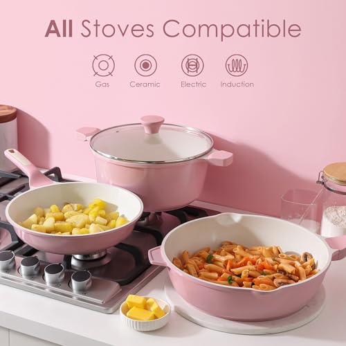 Nonstick Ceramic Cookware Set Large 13 (Blossom Pink)