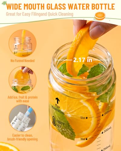 12oz Wide Mouth Glass Juice Bottles With Stainless Steel Lids 6 Pack (silver lid)