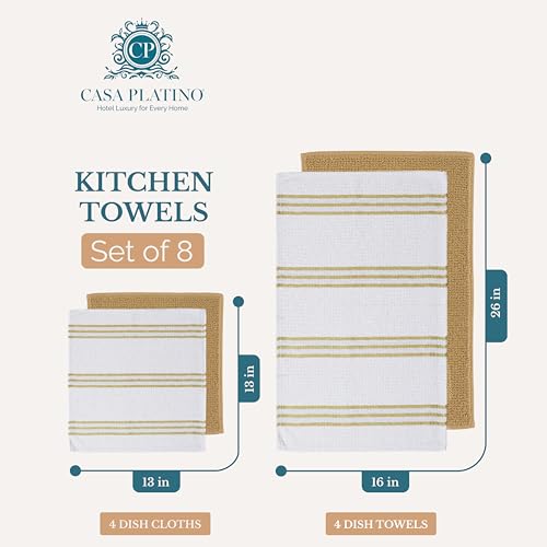 Kitchen Towel Set 8 Pc 4 Dish Towels for Kitchen (Terry - Beige / Kitchen Towel Set - 8 Pack)