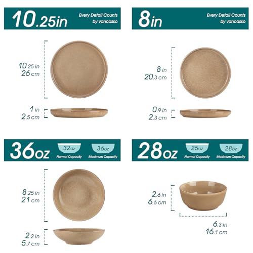 ANYA 24 Pieces Plates and Bowls Set (Caramel / 24 Pcs (Service for 6))