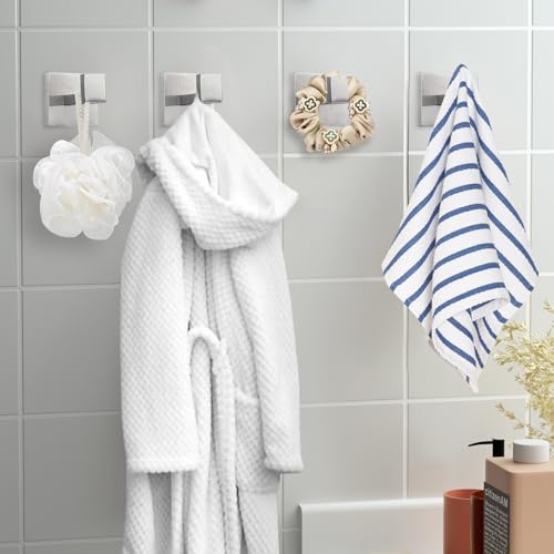4 Pack Towel Hooks Hand Towel Holder Bathroom Robe Hanger Silver (Square / Silver)