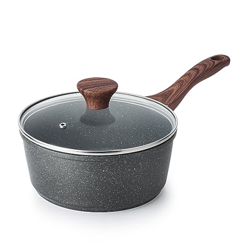 2.5 Quarts Nonstick Saucepan with Lid (Gray Granite / 2.5 Quarts)