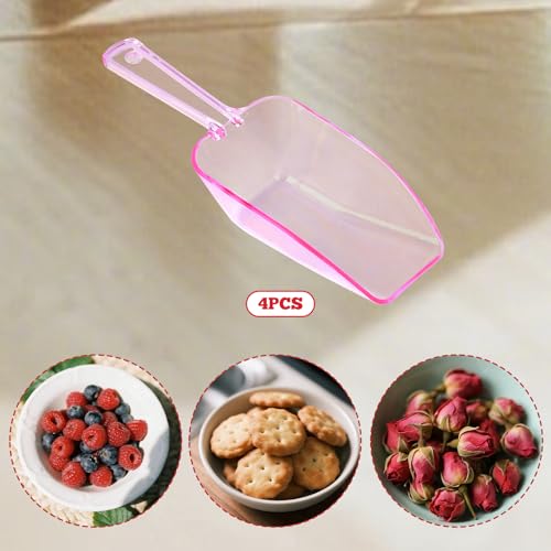 4Pcs Clear Plastic Ice Scoop for Freezer (Pink)