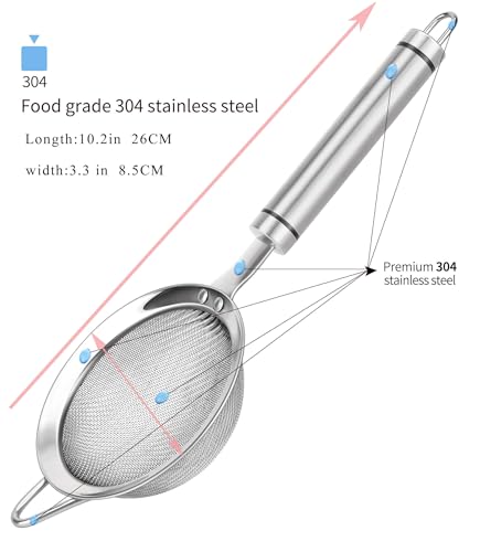 304 Stainless Steel Fine Mesh Strainers for Kitchen (3.35 in Small)