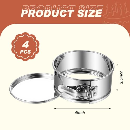 4 Pcs 4 Inch Stainless Steel Springform Pans Mini Cheesecake Pans (Light Silver / 4 Inch)