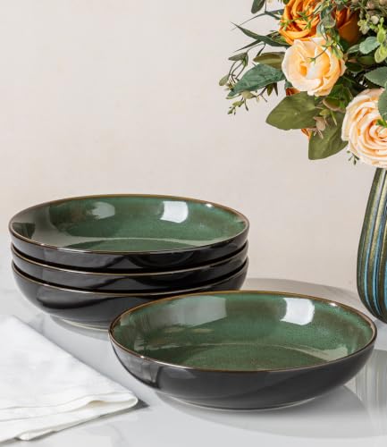 9.0" Ceramic Pasta Bowls Set of 6 (Set of 6 / Green)