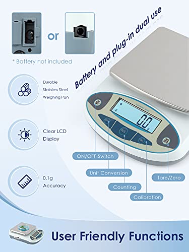 Lab Scale 5kgx0.1g Digital Precision Scale Electronic Balance Laboratory Weighing Industrial Scale Kitchen Counting Scale Scientific Scale Calibrated (5kg / 0.1g)