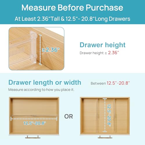 4 Pack Shallow Drawer Dividers (2.36" H, 12.5"-20.8" L)