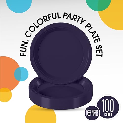 Party Solids Sturdy Navy Plastic Plates 7" Cake Plates 100 Pcs (7 inch / Navy)