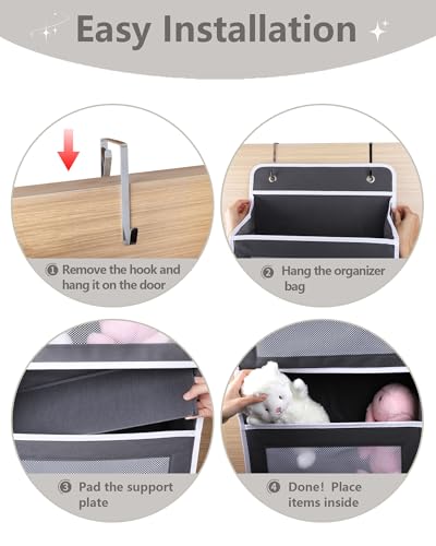 Over The Door Organizer 44LB Capacity with 5 Large Pockets & 10 Mesh Side Pockets (Dark gray)