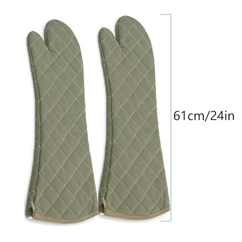 Extra Long 24 Inch Heat Resistant Oven Gloves New Cotton Oven Mitts Kitchen Gloves High Temperature Cooking Tool BBQ Gloves (Green / 24 Inch)