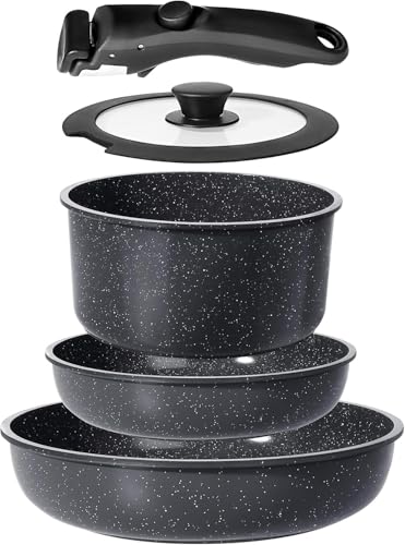 Ceramic Pots and Pans Set Non Stick (Dark Gray / 5PCS)