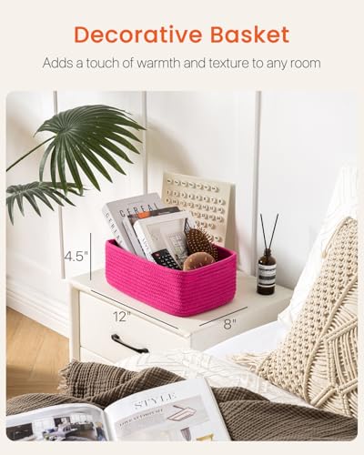 Small Woven Storage Basket for Organizing (Hot Pink / 12"L x 8"W x 4.5"H)