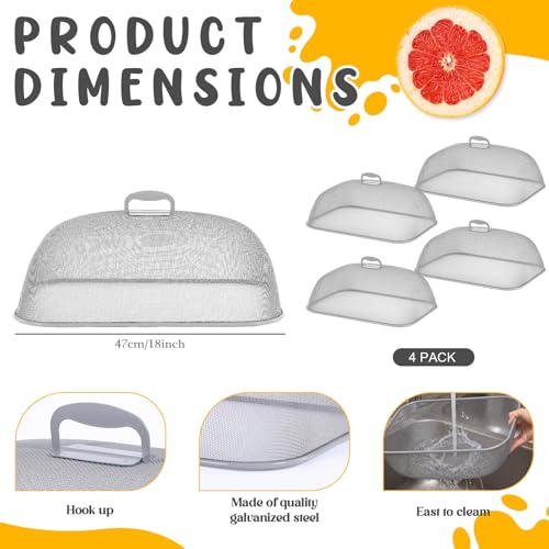 4 Pcs Metal Mesh Screen Food Cover for Outdoors Set Large 18.5 Inch Mesh Food Tents for Picnic Indoor Plate (Gray)