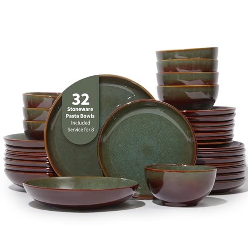 Stoneware Dinnerware Sets for 8 (Brown Green / Set (32pcs))