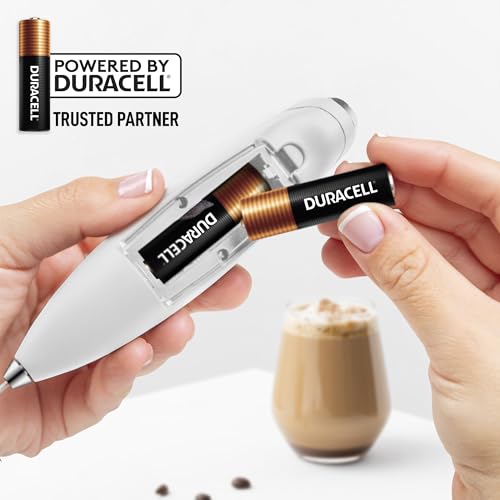 Powerful Milk Frother Wand With Duracell Batteries (Freezing White / Double Whisk + Batteries)