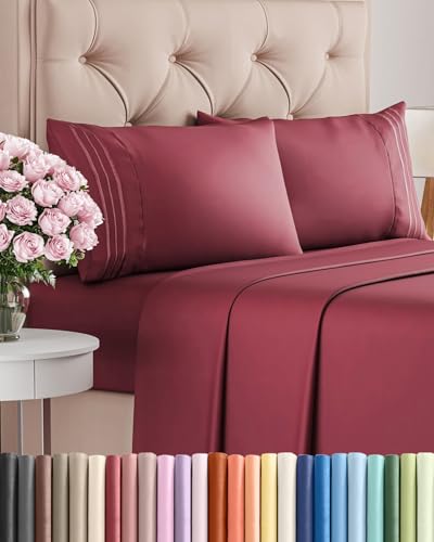 King Size 4 Piece Sheet Set (25 - Burgundy / King)