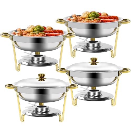 Gold & Silver Chafing Dishes for Buffet with Lid 5QT (4 PACK)