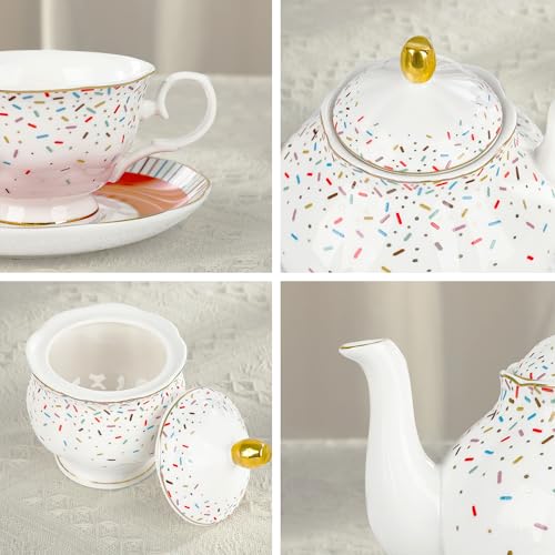 21 Piece Colorful British Porcelain Tea Sets (21 Count)
