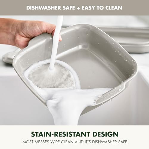 Premiere Ovenware Healthy Ceramic Nonstick 8" Square Cake Baking Pan (8" Square Cake Pan / Taupe)