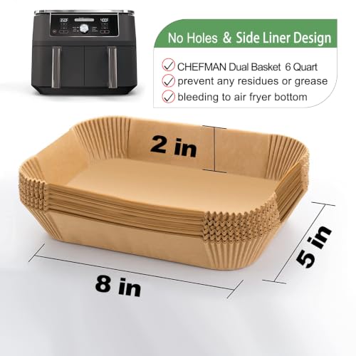 Rectangle Air Fryer Liners for CHEFMAN 6 Quart Dual Basket Air Fryer Oven (8x 5''Rectangle)