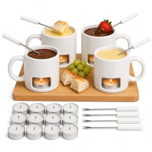 4 Pack Ceramic Fondue Cheese Mugs (White / 4 Pack)