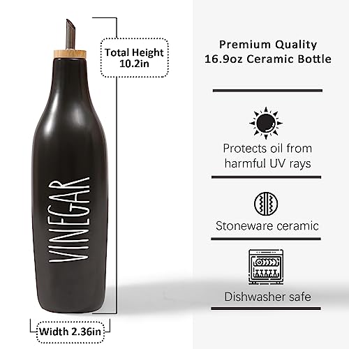 Ceramic Olive Oil Dispenser for Kitchen (Black-Vinegar)