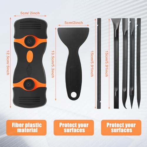 12 Pcs Floor Scraper Tool Set 52" Long Handle Metal Razor (Bright)