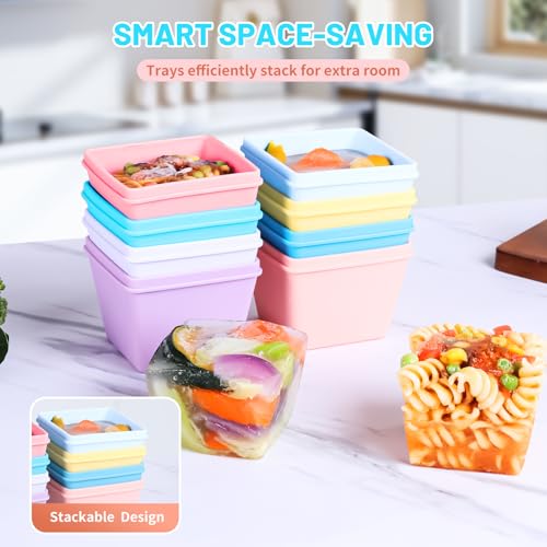 1 Cup Silicone Freezer Molds with Lids & Base for Soup (Pastel Rainbow / 8x 1-Cup)